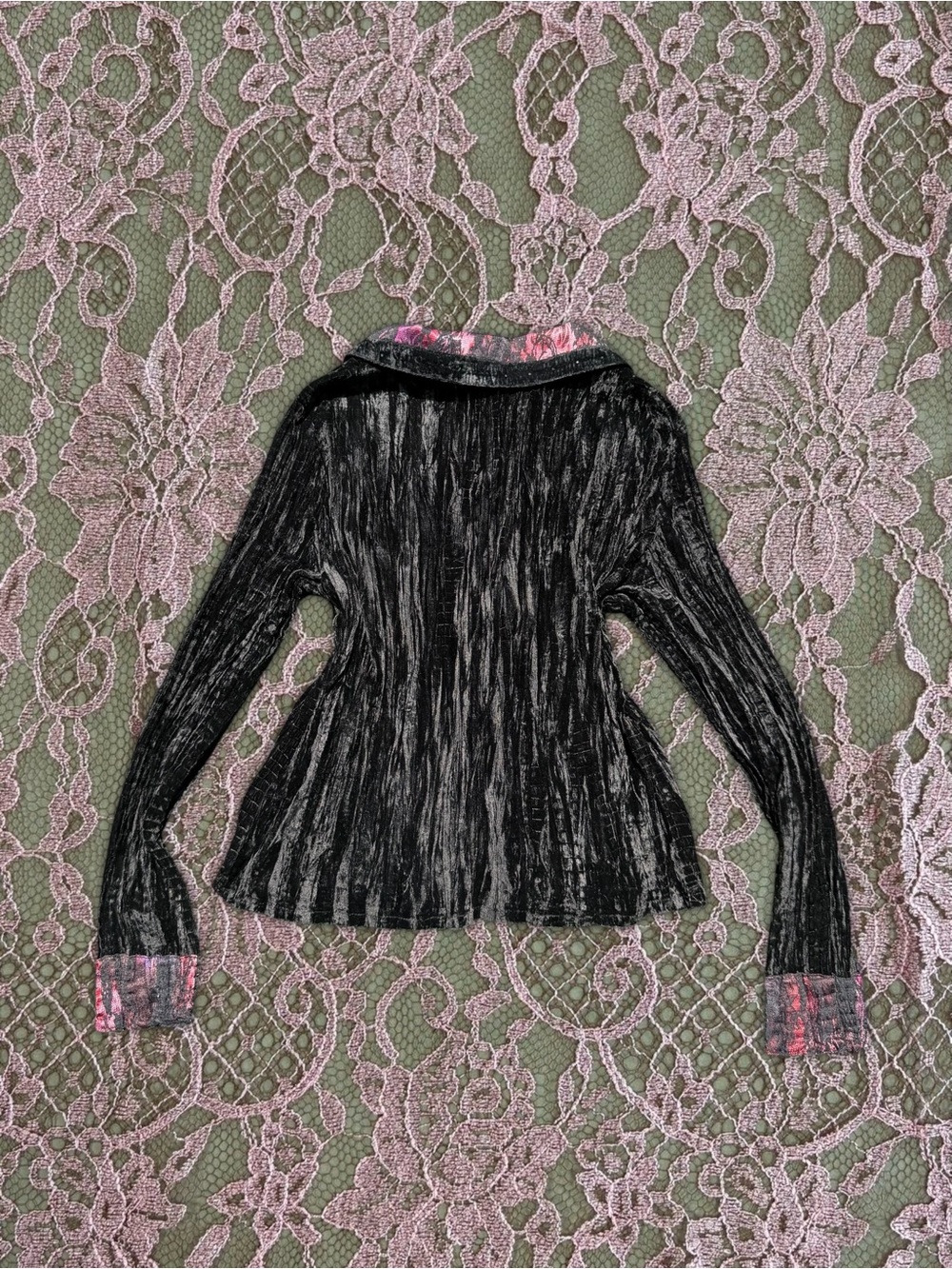 90s vintage Alberto Makali whimsygoth black crushed velvet beaded blazer - Picture 5 of 13